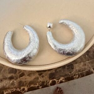 Chic KHOI Foiled Silver Textured Hoop Earrings